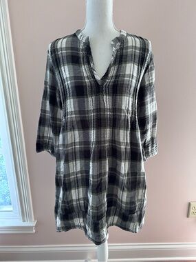 CP Shades Regina Plaid Tunic Dress  Black and White Double Cotton Pintuck Size M